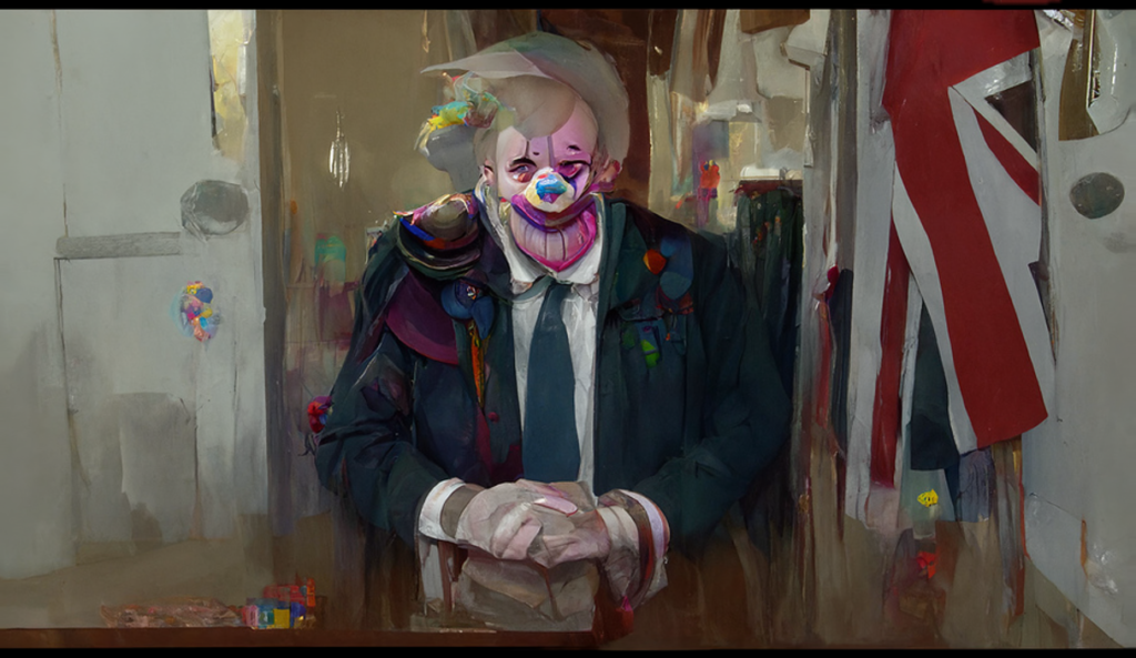 Boris Johnson, painted by CLip model to be a Clown